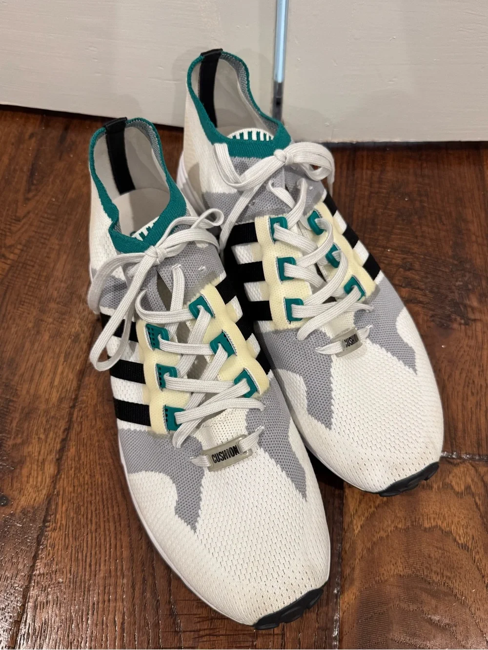 adidas White Gray & Teal Knit Men’s Sneakers